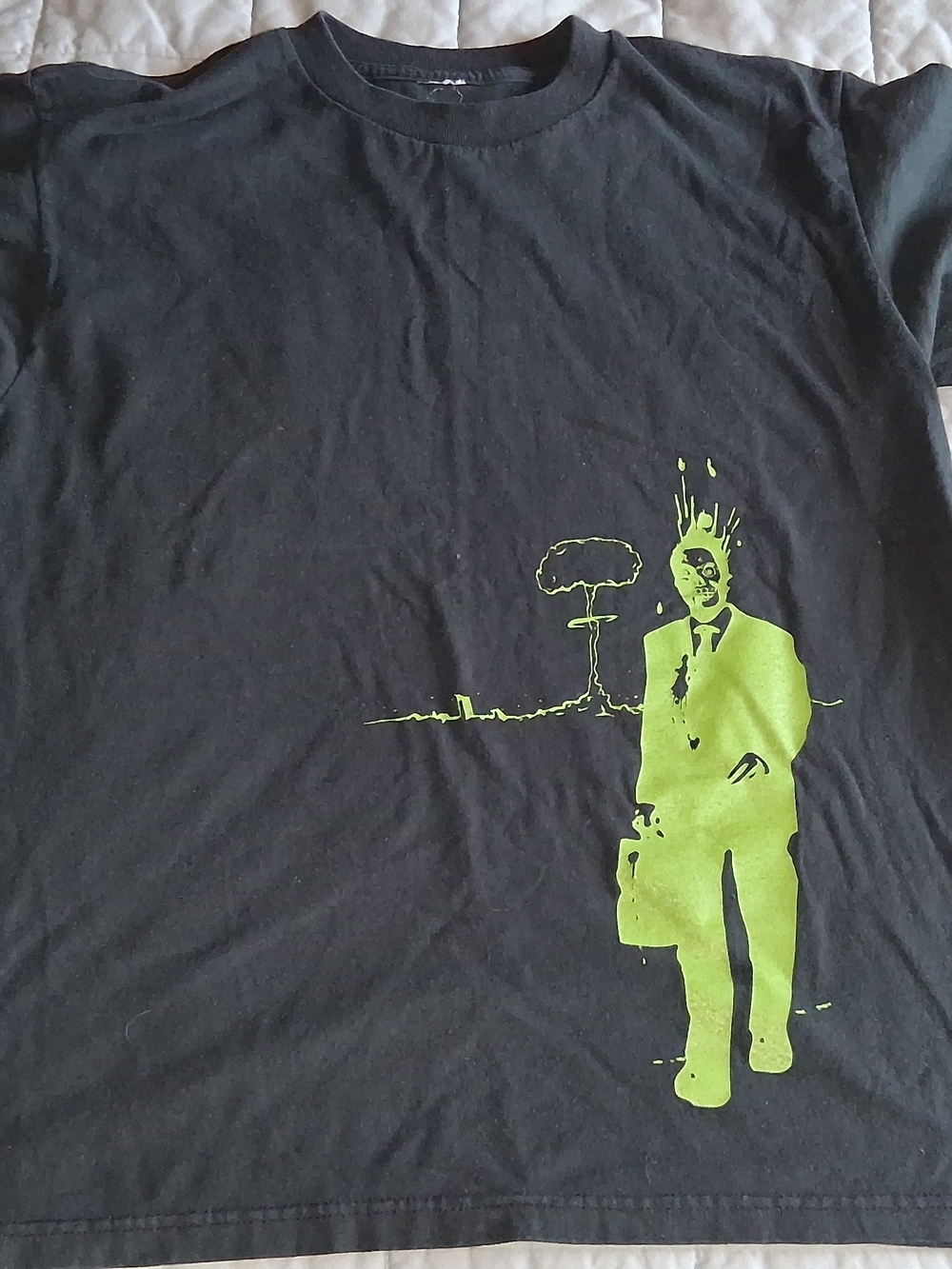 Threadless Black Tee with Neon Green Explosion Graphic